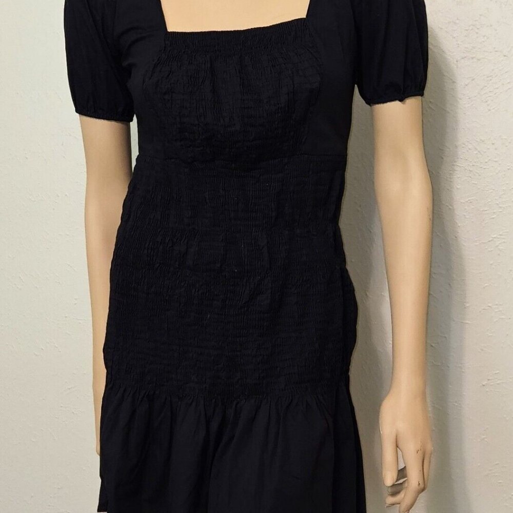 ZARA black smocked dress with short sleeves size M no issues